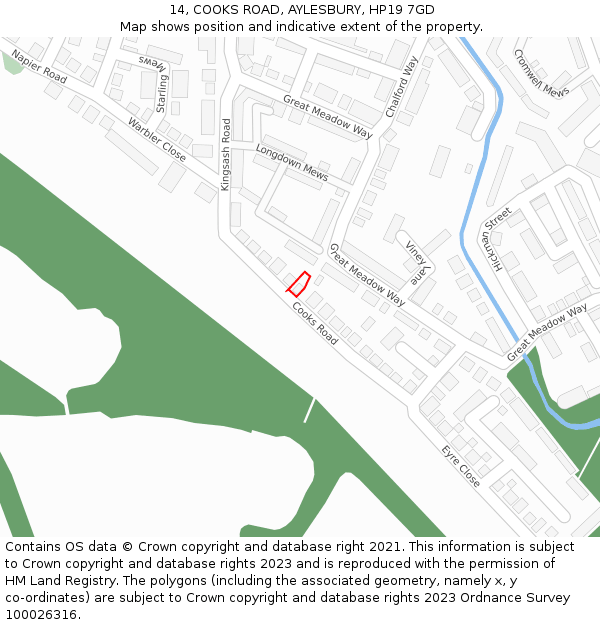 14, COOKS ROAD, AYLESBURY, HP19 7GD: Location map and indicative extent of plot