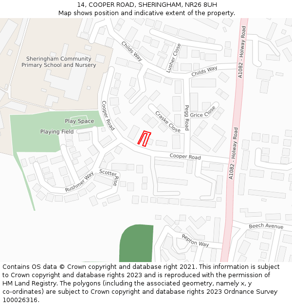 14, COOPER ROAD, SHERINGHAM, NR26 8UH: Location map and indicative extent of plot