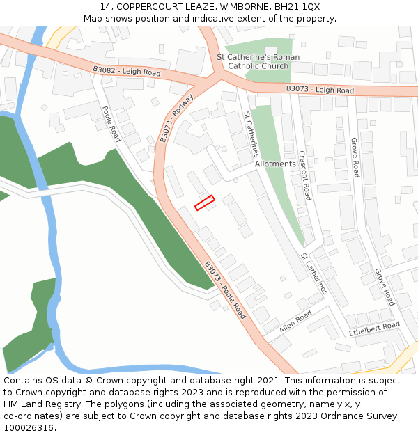 14, COPPERCOURT LEAZE, WIMBORNE, BH21 1QX: Location map and indicative extent of plot
