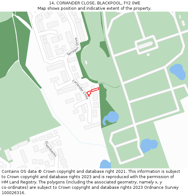 14, CORIANDER CLOSE, BLACKPOOL, FY2 0WE: Location map and indicative extent of plot