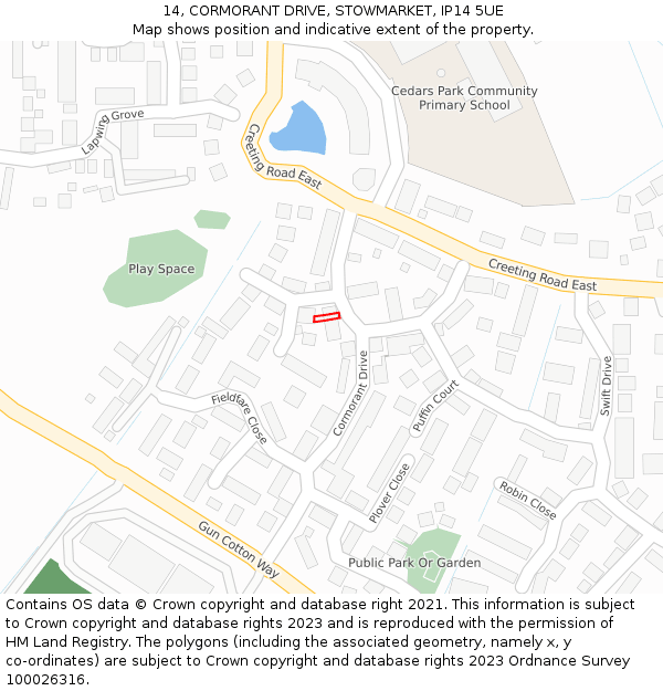14, CORMORANT DRIVE, STOWMARKET, IP14 5UE: Location map and indicative extent of plot