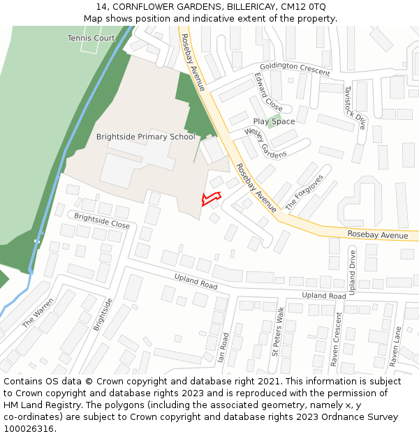 14, CORNFLOWER GARDENS, BILLERICAY, CM12 0TQ: Location map and indicative extent of plot