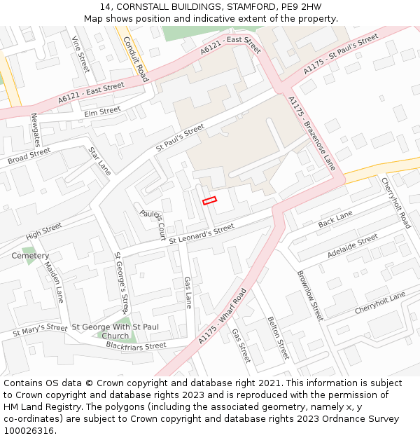 14, CORNSTALL BUILDINGS, STAMFORD, PE9 2HW: Location map and indicative extent of plot
