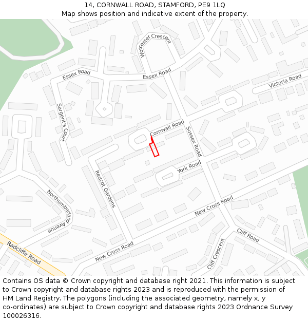 14, CORNWALL ROAD, STAMFORD, PE9 1LQ: Location map and indicative extent of plot