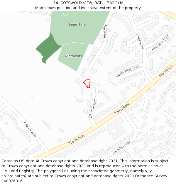 14, COTSWOLD VIEW, BATH, BA2 1HA: Location map and indicative extent of plot