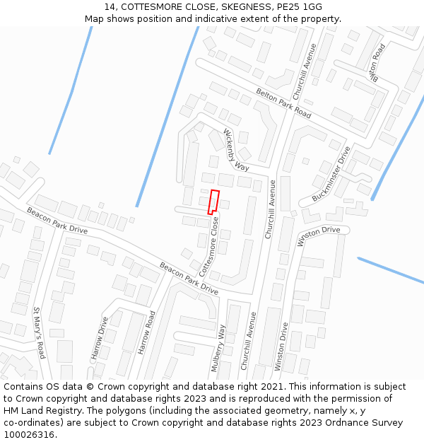 14, COTTESMORE CLOSE, SKEGNESS, PE25 1GG: Location map and indicative extent of plot