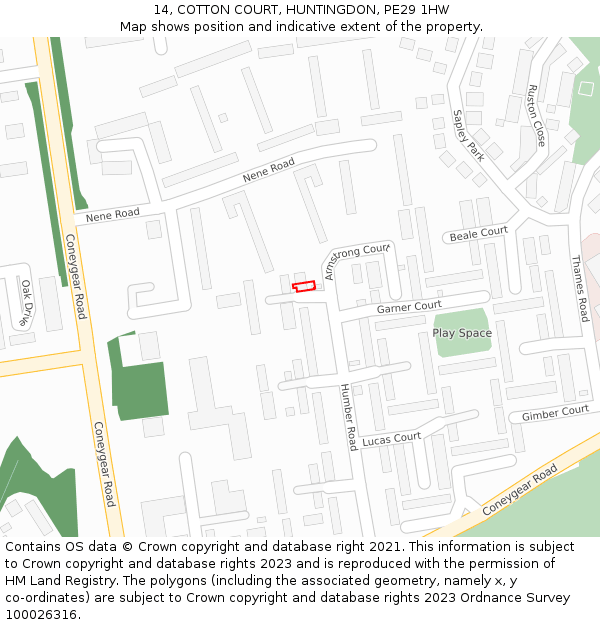 14, COTTON COURT, HUNTINGDON, PE29 1HW: Location map and indicative extent of plot