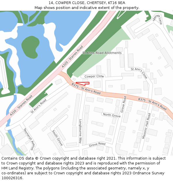 14, COWPER CLOSE, CHERTSEY, KT16 9EA: Location map and indicative extent of plot