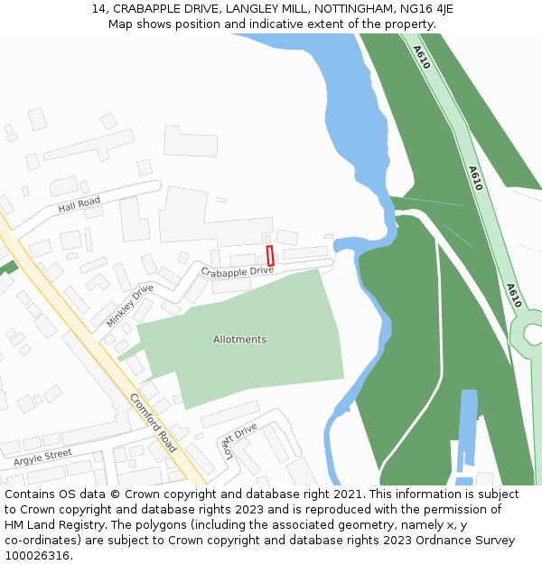 14, CRABAPPLE DRIVE, LANGLEY MILL, NOTTINGHAM, NG16 4JE: Location map and indicative extent of plot