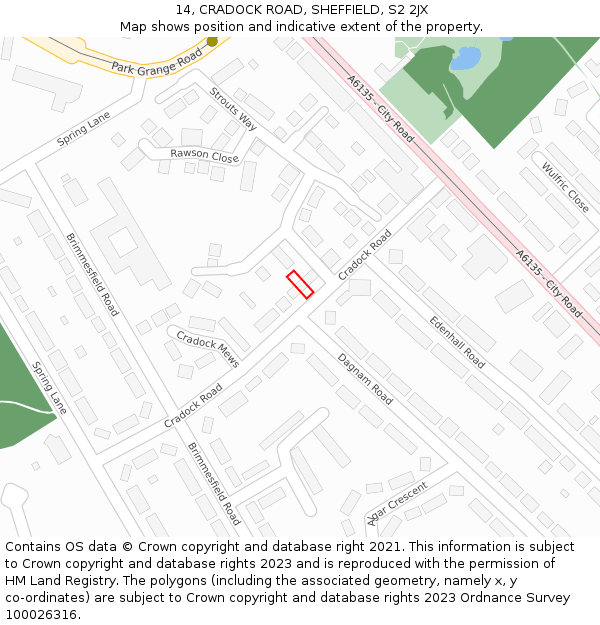 14, CRADOCK ROAD, SHEFFIELD, S2 2JX: Location map and indicative extent of plot