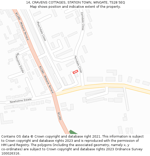 14, CRAVENS COTTAGES, STATION TOWN, WINGATE, TS28 5EQ: Location map and indicative extent of plot
