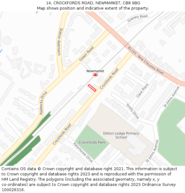 14, CROCKFORDS ROAD, NEWMARKET, CB8 9BG: Location map and indicative extent of plot