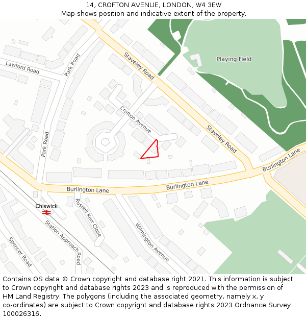 14, CROFTON AVENUE, LONDON, W4 3EW: Location map and indicative extent of plot