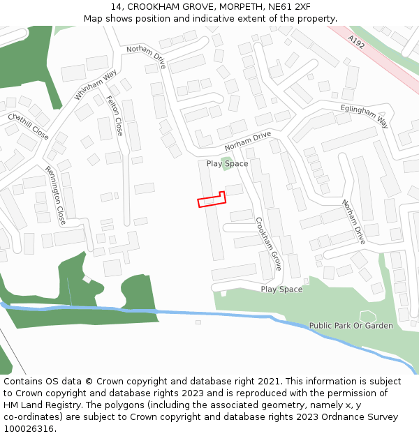 14, CROOKHAM GROVE, MORPETH, NE61 2XF: Location map and indicative extent of plot