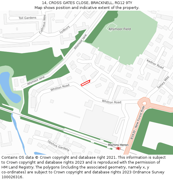 14, CROSS GATES CLOSE, BRACKNELL, RG12 9TY: Location map and indicative extent of plot