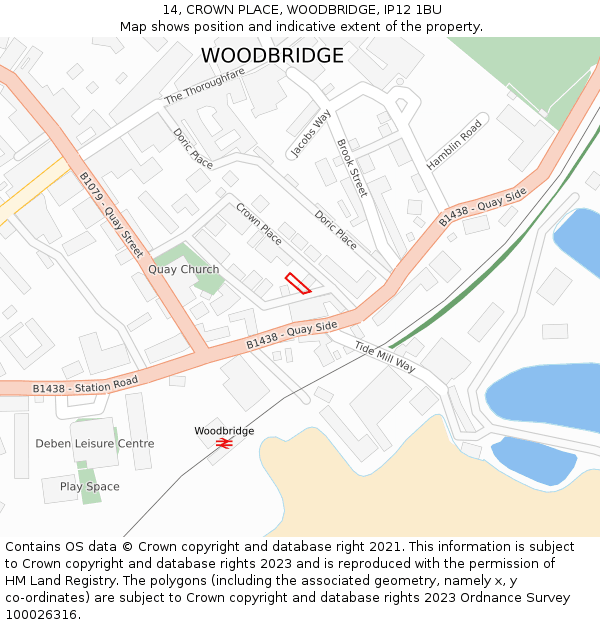 14, CROWN PLACE, WOODBRIDGE, IP12 1BU: Location map and indicative extent of plot