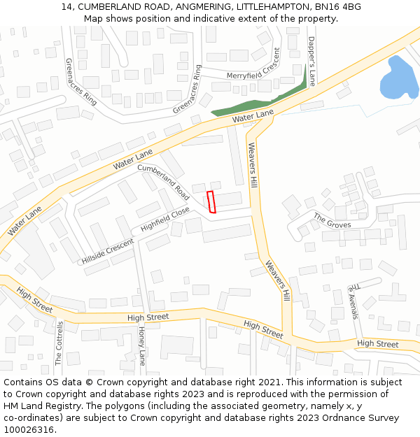 14, CUMBERLAND ROAD, ANGMERING, LITTLEHAMPTON, BN16 4BG: Location map and indicative extent of plot