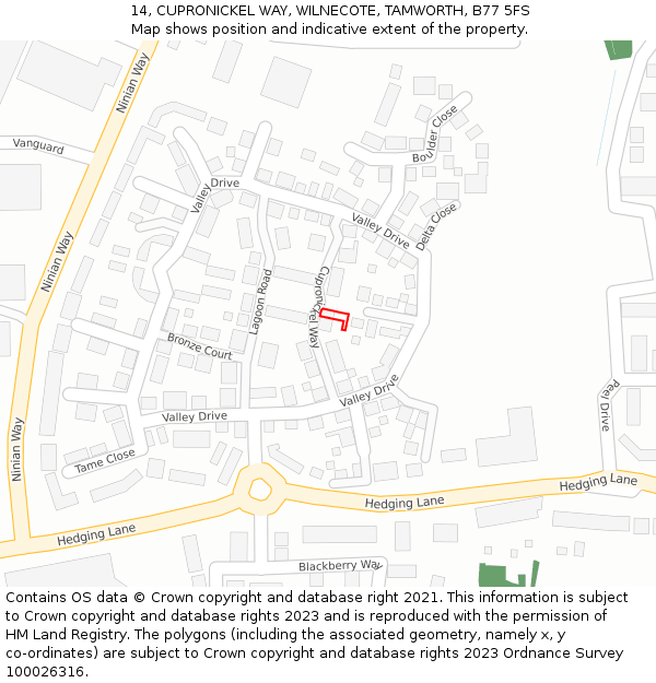 14, CUPRONICKEL WAY, WILNECOTE, TAMWORTH, B77 5FS: Location map and indicative extent of plot