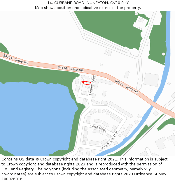 14, CURRANE ROAD, NUNEATON, CV10 0HY: Location map and indicative extent of plot