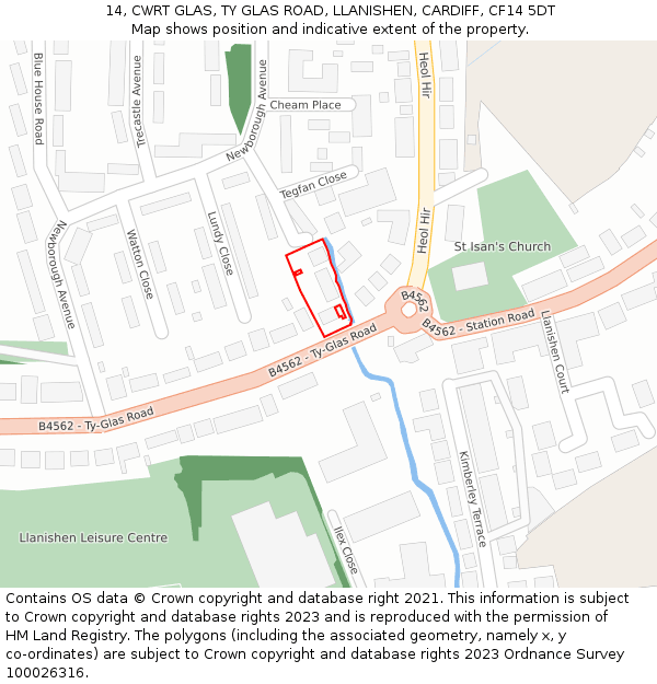 14, CWRT GLAS, TY GLAS ROAD, LLANISHEN, CARDIFF, CF14 5DT: Location map and indicative extent of plot