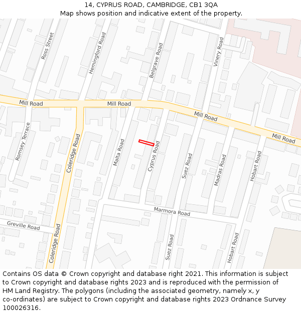 14, CYPRUS ROAD, CAMBRIDGE, CB1 3QA: Location map and indicative extent of plot