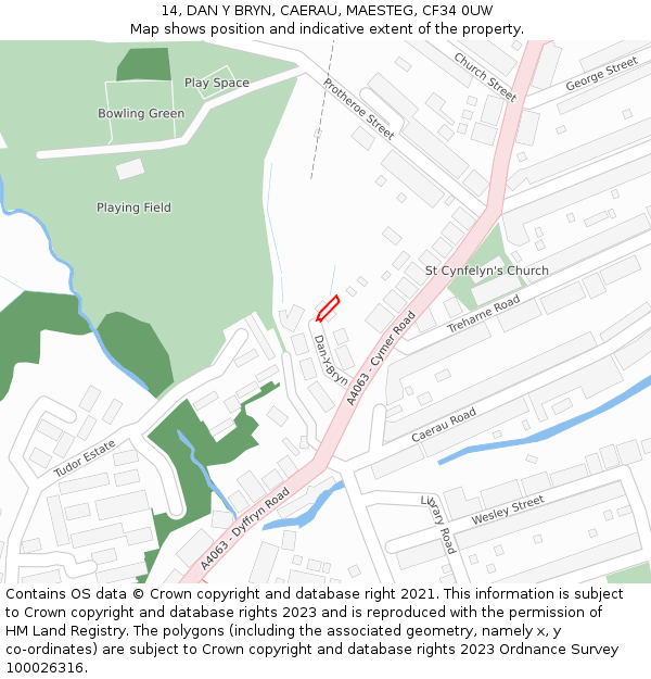 14, DAN Y BRYN, CAERAU, MAESTEG, CF34 0UW: Location map and indicative extent of plot