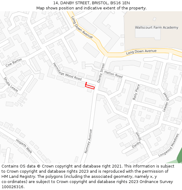 14, DANBY STREET, BRISTOL, BS16 1EN: Location map and indicative extent of plot