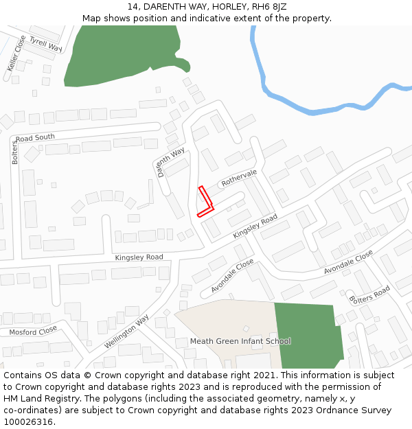 14, DARENTH WAY, HORLEY, RH6 8JZ: Location map and indicative extent of plot