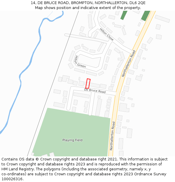 14, DE BRUCE ROAD, BROMPTON, NORTHALLERTON, DL6 2QE: Location map and indicative extent of plot