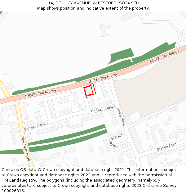 14, DE LUCY AVENUE, ALRESFORD, SO24 9EU: Location map and indicative extent of plot