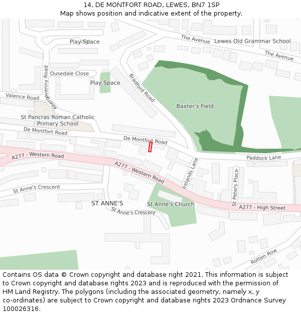 14, DE MONTFORT ROAD, LEWES, BN7 1SP: Location map and indicative extent of plot