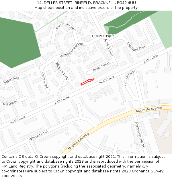 14, DELLER STREET, BINFIELD, BRACKNELL, RG42 4UU: Location map and indicative extent of plot