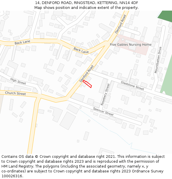 14, DENFORD ROAD, RINGSTEAD, KETTERING, NN14 4DF: Location map and indicative extent of plot