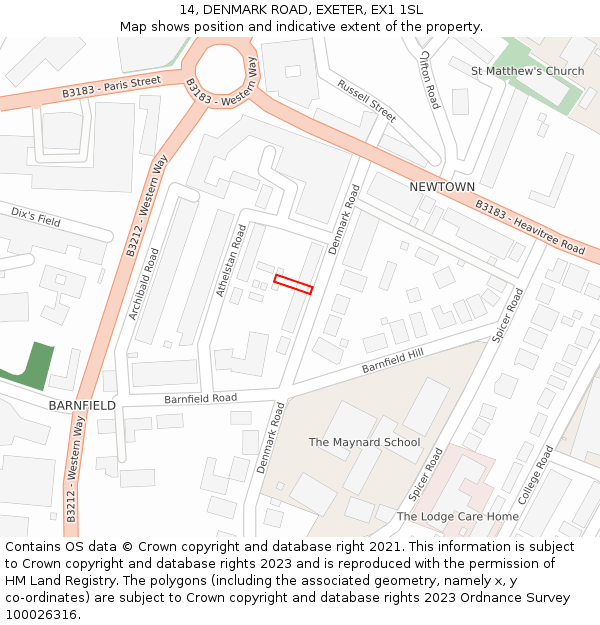 14, DENMARK ROAD, EXETER, EX1 1SL: Location map and indicative extent of plot