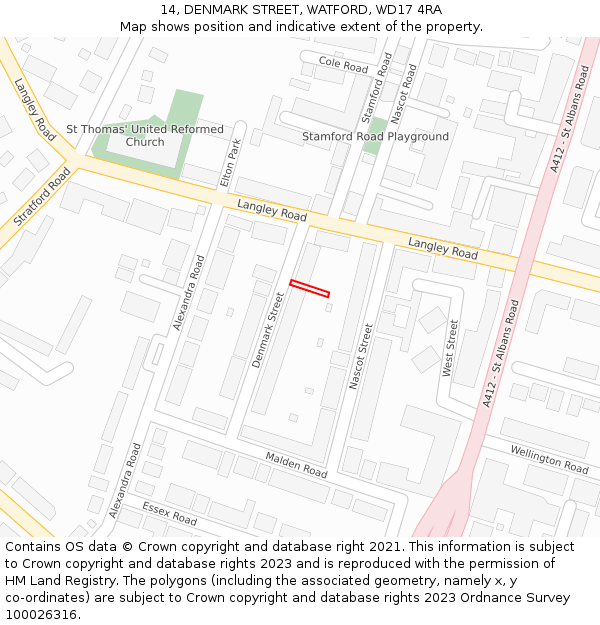 14, DENMARK STREET, WATFORD, WD17 4RA: Location map and indicative extent of plot