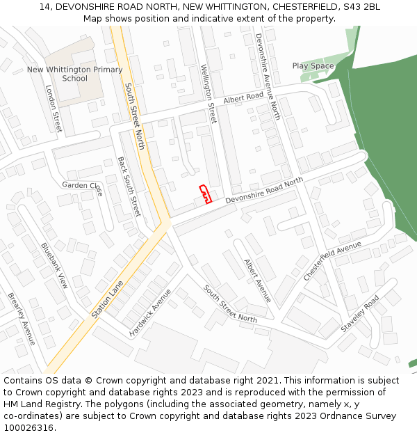 14, DEVONSHIRE ROAD NORTH, NEW WHITTINGTON, CHESTERFIELD, S43 2BL: Location map and indicative extent of plot