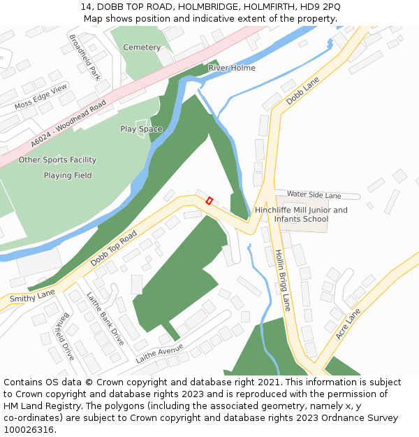 14, DOBB TOP ROAD, HOLMBRIDGE, HOLMFIRTH, HD9 2PQ: Location map and indicative extent of plot