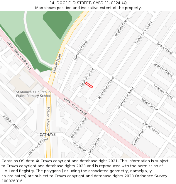 14, DOGFIELD STREET, CARDIFF, CF24 4QJ: Location map and indicative extent of plot