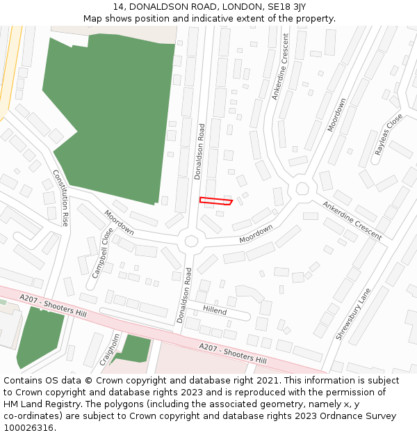 14, DONALDSON ROAD, LONDON, SE18 3JY: Location map and indicative extent of plot