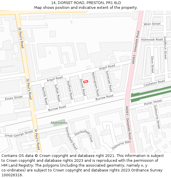 14, DORSET ROAD, PRESTON, PR1 6LD: Location map and indicative extent of plot