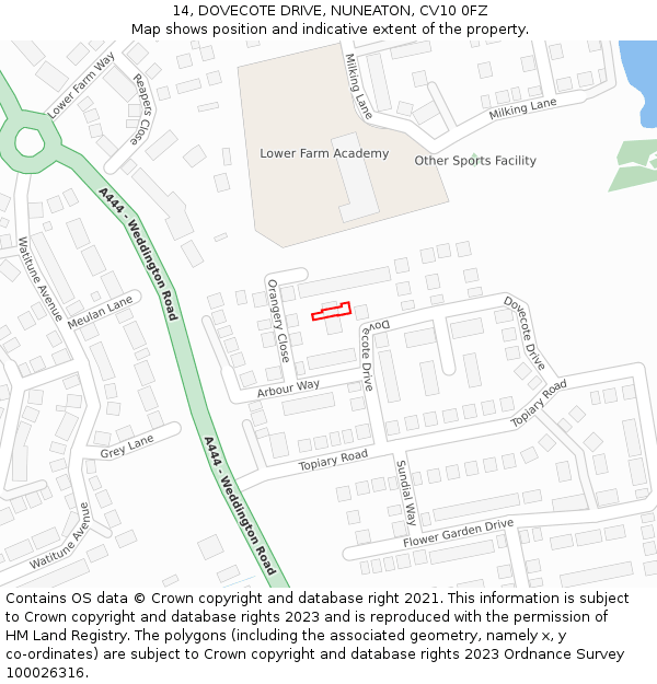 14, DOVECOTE DRIVE, NUNEATON, CV10 0FZ: Location map and indicative extent of plot