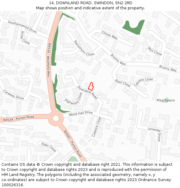 14, DOWNLAND ROAD, SWINDON, SN2 2RD: Location map and indicative extent of plot