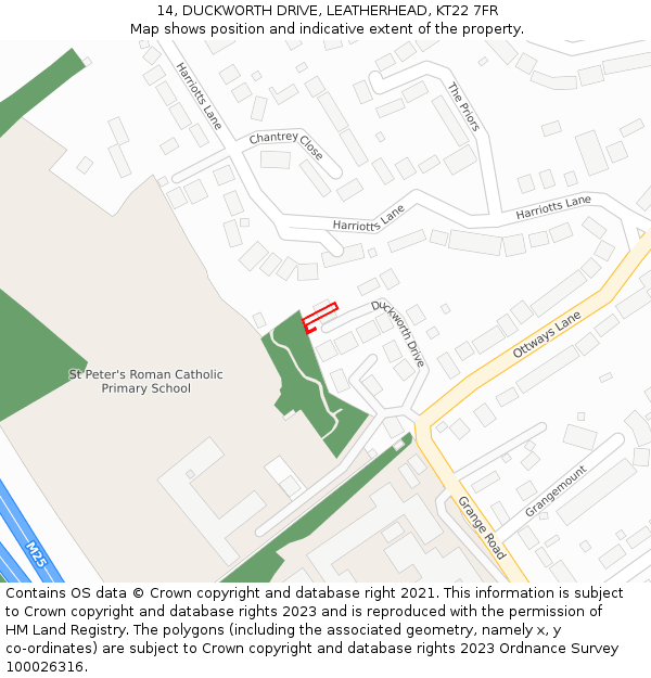 14, DUCKWORTH DRIVE, LEATHERHEAD, KT22 7FR: Location map and indicative extent of plot
