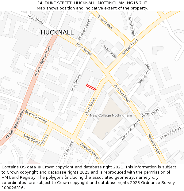 14, DUKE STREET, HUCKNALL, NOTTINGHAM, NG15 7HB: Location map and indicative extent of plot
