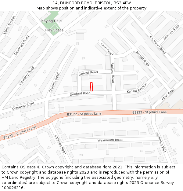14, DUNFORD ROAD, BRISTOL, BS3 4PW: Location map and indicative extent of plot