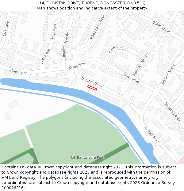 14, DUNSTAN DRIVE, THORNE, DONCASTER, DN8 5UQ: Location map and indicative extent of plot