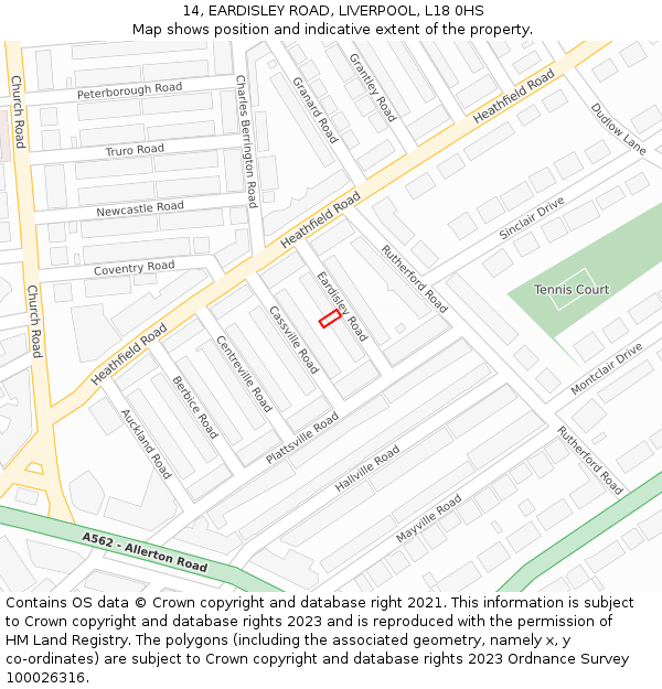 14, EARDISLEY ROAD, LIVERPOOL, L18 0HS: Location map and indicative extent of plot
