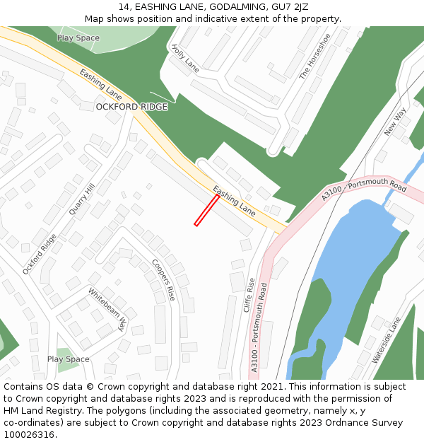 14, EASHING LANE, GODALMING, GU7 2JZ: Location map and indicative extent of plot