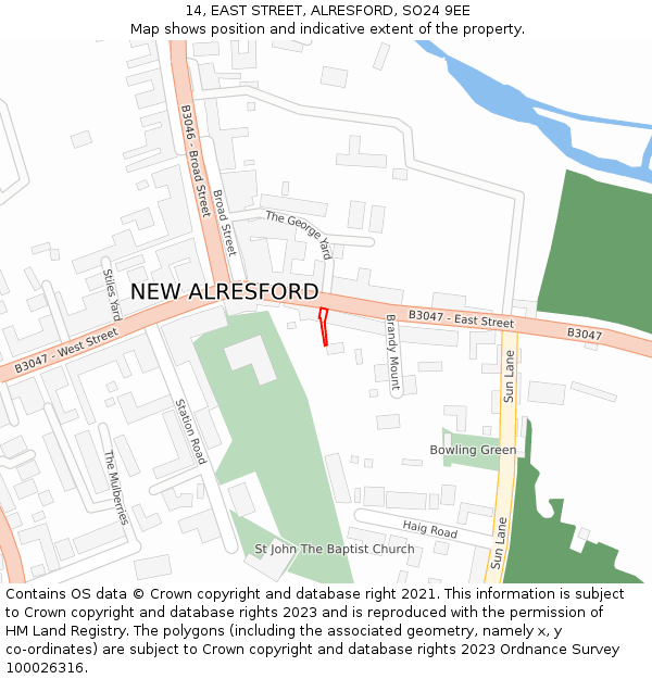 14, EAST STREET, ALRESFORD, SO24 9EE: Location map and indicative extent of plot