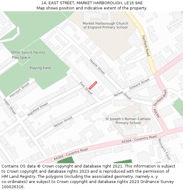 14, EAST STREET, MARKET HARBOROUGH, LE16 9AE: Location map and indicative extent of plot